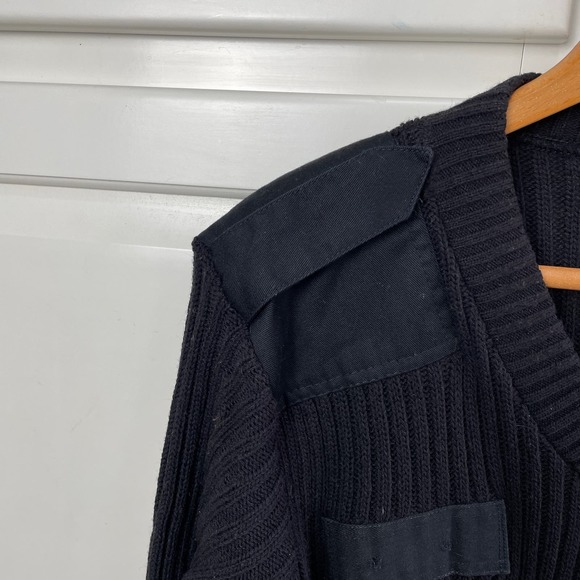 Fechheimer Sweater Mens Sz M Black Wool Blend Military Elbow Patches Ribbed Vtg - Picture 6 of 13
